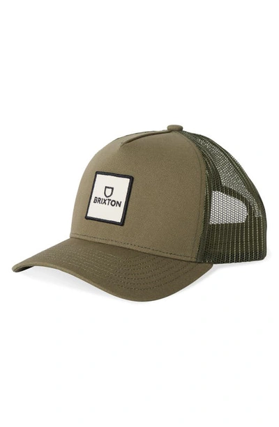 Brixton Alpha Block Netplus® Trucker Hat In Olive Surplus/ Olive Surplus