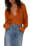 FAVORITE DAUGHTER SURPLICE LONG SLEEVE SATIN BODYSUIT