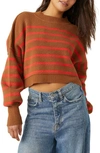 Free People Easy Street Stripe Rib Crop Sweater In Sahara Combo