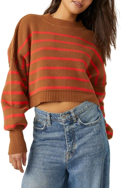 Free People Easy Street Stripe Rib Crop Sweater In Sahara Combo