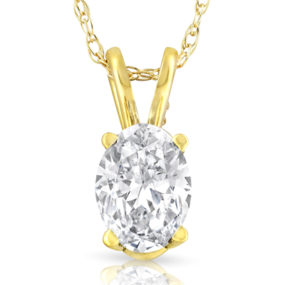 Pompeii3 1/2ct Certified Lab Grown Oval Diamond Solitaire Pendant Yellow Gold Necklace In Multi