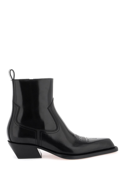 Off-white Leather Texan Ankle Boots In Black