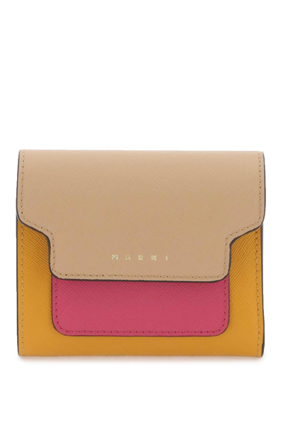 Marni Bi-fold Wallet With Flap In Beige,yellow,fuchsia