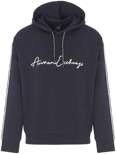 Armani Exchange Logo-print Drawstring Hoodie In Blu Blu E Verdi