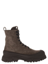 BRUNELLO CUCINELLI SUEDE AND CALFSKIN BOOT WITH PRECIOUS TONGUE