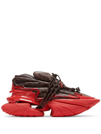 Balmain Unicorn Pb-monogram Sneakers In Red