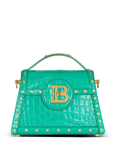 Balmain B-buzz Dynasty Crocodile-embossed Tote Bag In Green