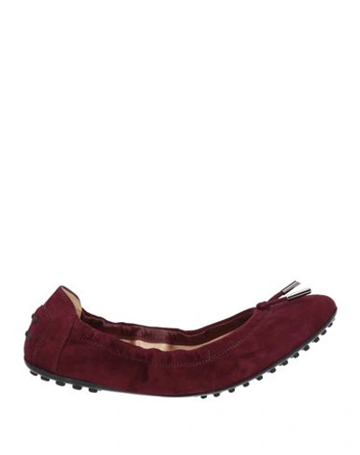 Tod's Woman Ballet Flats Purple Size 9.5 Leather In Purple