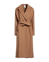 Annie P . Woman Coat Camel Size 12 Virgin Wool, Polyamide, Cashmere In Beige