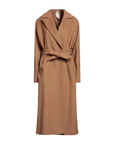 Annie P . Woman Coat Camel Size 6 Virgin Wool, Polyamide, Cashmere In Beige