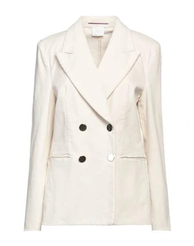 Merci .., Woman Blazer Ivory Size 6 Cotton, Elastane In White