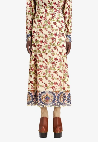 Etro Silk Midi Skirt With Fruit In Multicolor