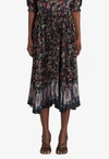 Etro Garden Party Pleated Midi Skirt In Multicolor