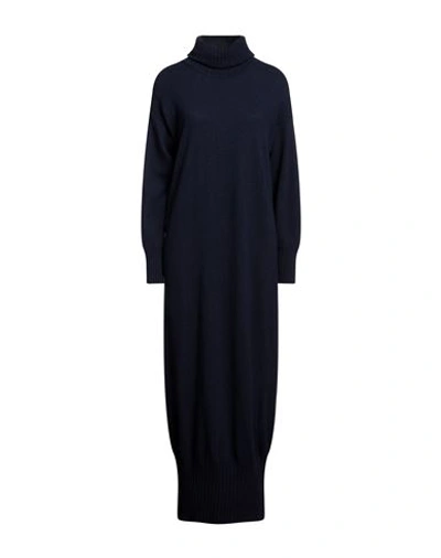 Alpha Studio Woman Long Dress Navy Blue Size 8 Recycled Wool, Ecovero Viscose, Recycled Polyamide, R In Navy Blue