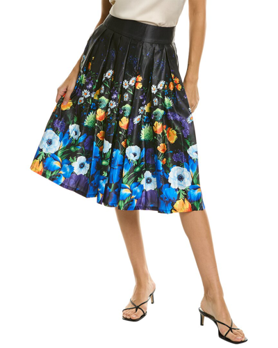 Gracia Pleated Flower Print A-line Skirt In Black