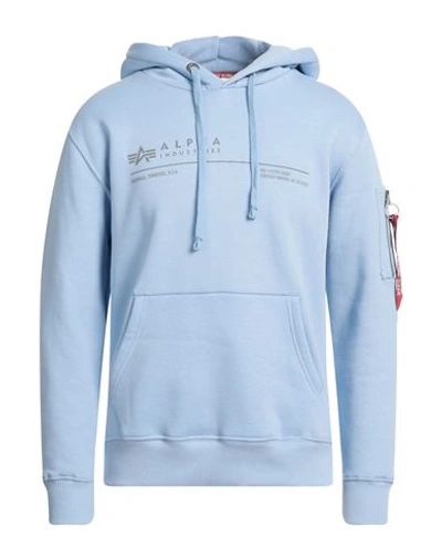 Alpha Industries Man Sweatshirt Light Blue Size S Cotton, Polyester In Blue
