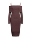 Andreädamo Andreādamo Woman Midi Dress Dark Brown Size S Viscose, Polyester, Polyamide, Elastane