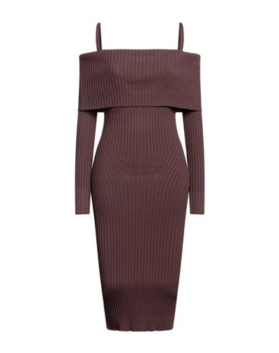 Andreädamo Andreādamo Woman Midi Dress Dark Brown Size S Viscose, Polyester, Polyamide, Elastane In Brown