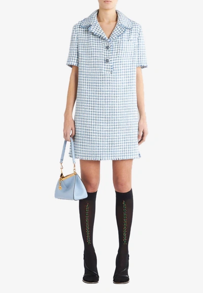 Etro Bouclé Mini Shirt Dress In Light Blue