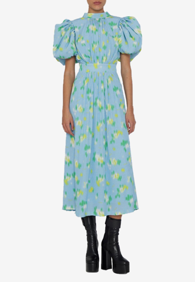 Rotate Birger Christensen Floral-jacquard Midi Dress In Light Blue |  ModeSens