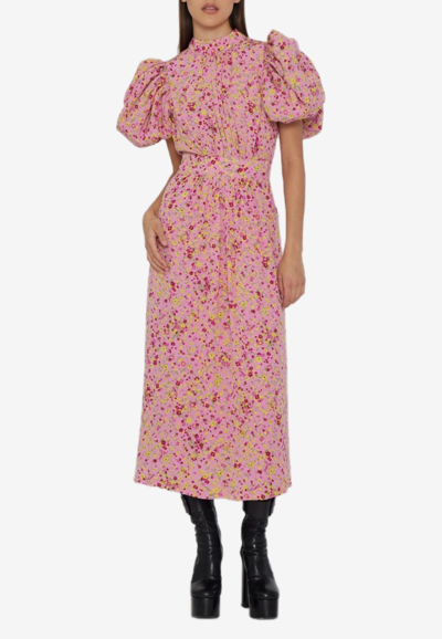 Rotate Birger Christensen Floral-jacquard Midi Dress In Pink