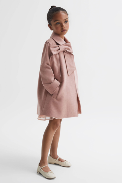 Reiss Kids' Amelia - Pink Junior Wool Bow Detail Coat, Age 8-9 Years