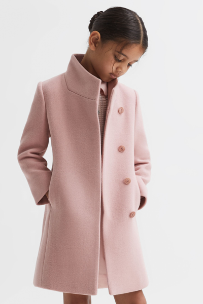 Reiss Kids' Kia - Pink Junior Wool Blend Funnel Neck Coat, Age 4-5 Years