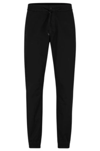 Hugo Cuffed Slim-fit Trousers In Stretch-cotton Gabardine In Black