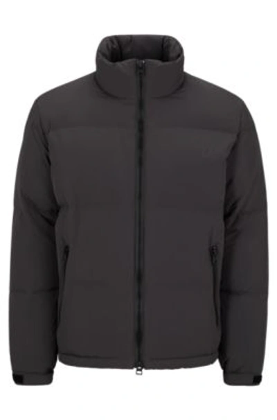 Hugo Regular-fit Water-repellent Puffer Jacket With Stacked Logo In Dark Grey