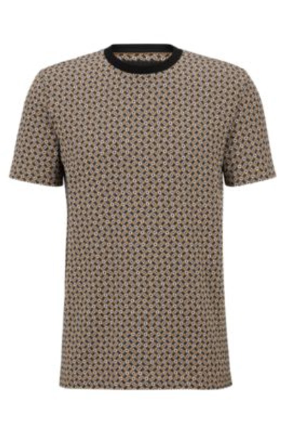 Hugo Boss Micro-patterned-jacquard T-shirt In Cotton And Silk