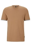 Hugo Boss Cotton-jersey T-shirt With Signature-stripe Cuffs In Beige