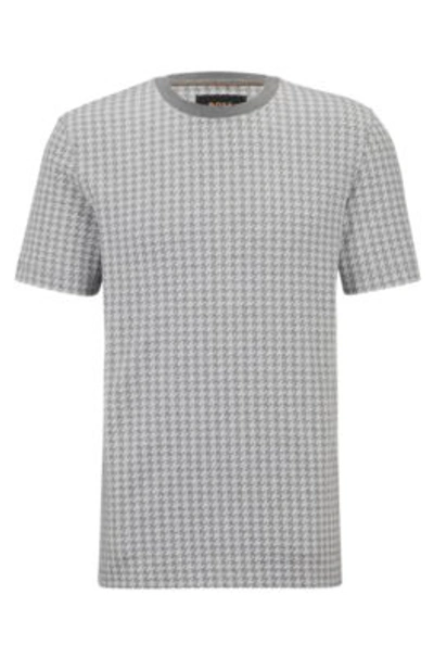 Hugo Boss Micro-patterned-jacquard T-shirt In Cotton And Silk In Silver