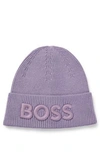 Hugo Boss Logo-embroidered Beanie Hat In Cotton And Wool In Purple