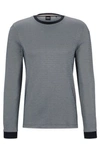 Hugo Boss Long-sleeved Cotton-blend T-shirt With Ottoman Structure In Dark Blue