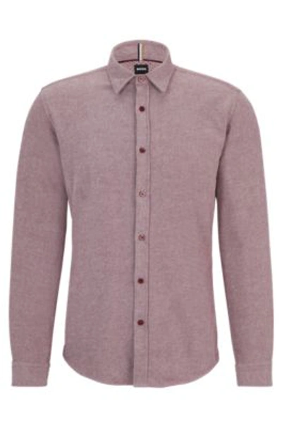 Hugo Boss Slim-fit Shirt In Washed Cotton Twill In Dark Red