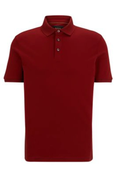 Hugo Boss Mercerized-cotton Polo Shirt With Mother-of-pearl Buttons In Red