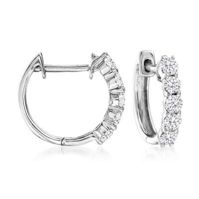 Ross-simons Round Brilliant-cut Diamond Huggie Hoop Earrings In 14kt White Gold In Silver