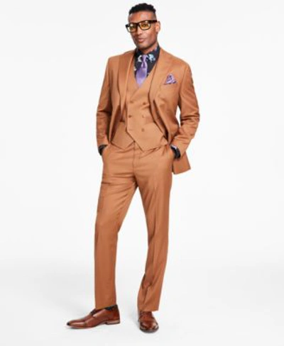 Tayion Collection Mens Classic Fit Wool Suit In Copper