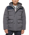 Levi's Men's Quilted Four Pocket Parka Hoody Jacket In Charcoal Grey/navy