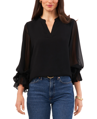 Vince Camuto Women's Split-neck Long-sleeve Blouse In Rich Black