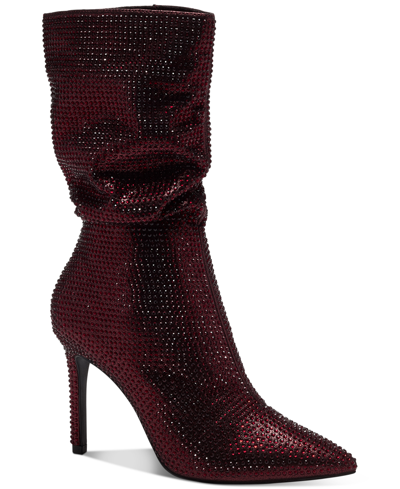 Thalia Sodi Raquell Womens Pointed Toe Rhinestones Mid-calf Boots In Wine