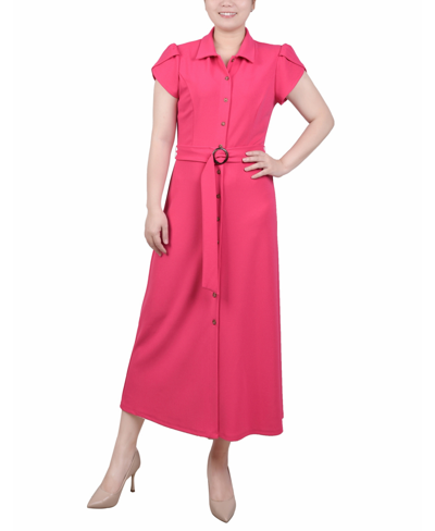 Ny Collection Petite Midi Petal Sleeve Dress In Magenta
