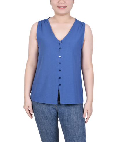 Ny Collection Petite Sleeveless Button-front Blouse In True Navy