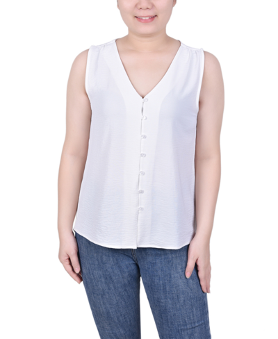Ny Collection Petite Sleeveless Button-front Blouse In Ivory