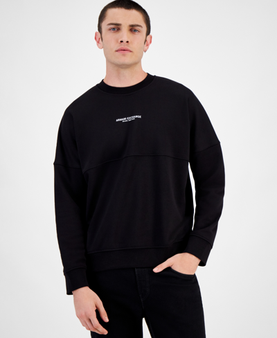 A X Armani Exchange Men's Crewneck Logo Sweatshirt In Black/off White
