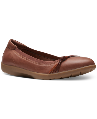 Clarks Meadow Rae Womens Leather Embellished Ballet Flats In Tan Leathe