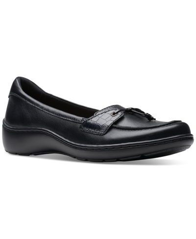 Clarks Women's Cora Haley Mixed-texture Tie-top Loafers In Black Leather