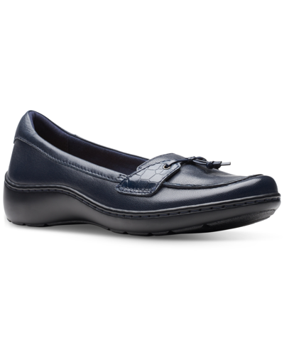 Clarks Women's Cora Haley Mixed-texture Tie-top Loafers In Navy Leather