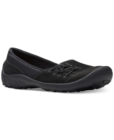 Clarks Women's Fiana Ease Side-laced Slip-on Shoes In Black Nubu