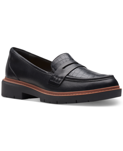 Clarks Women's Westlynn Ayla Round-toe Penny Loafers In Black Leat